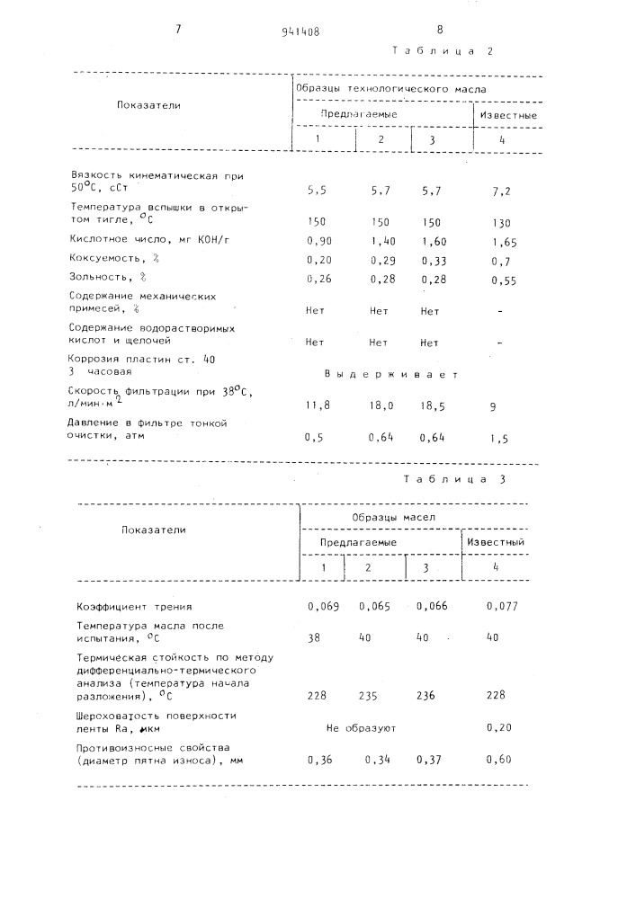 Технологическое масло для холодной обработки металлов давлением (патент 941408)