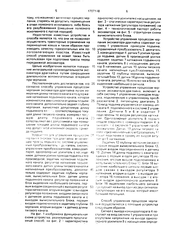 Способ управления драглайном и устройство его осуществления (патент 1707148)