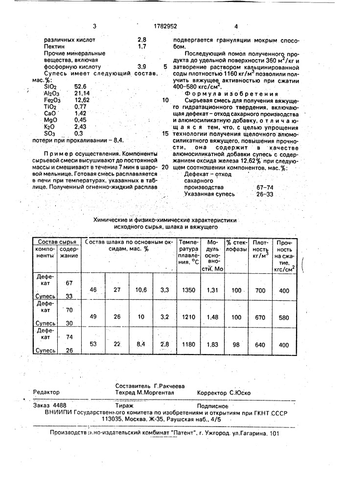 Сырьевая смесь для получения вяжущего гидратационного твердения (патент 1782952)