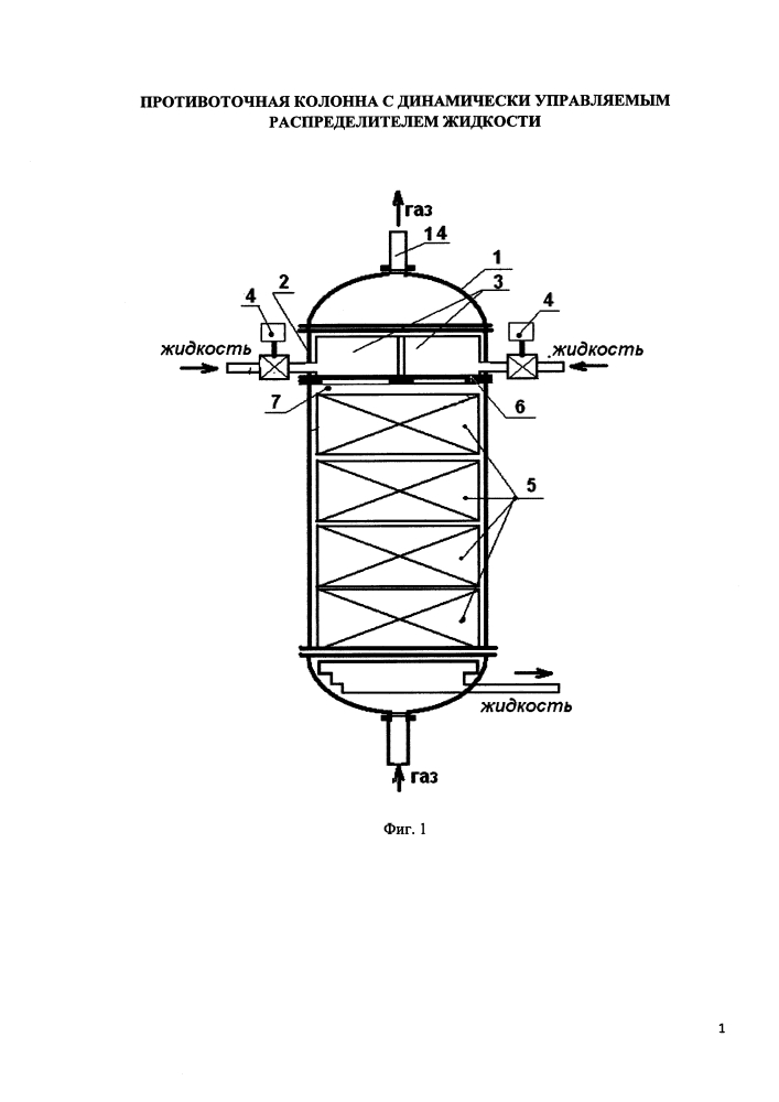 Противоточная колонна с динамически управляемым распределителем жидкости (патент 2631701)