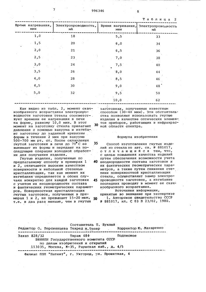 Способ изготовления гнутых изделий из стекла (патент 996346)