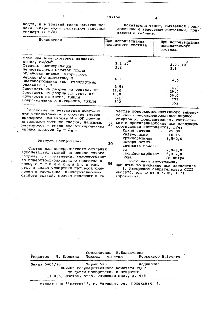 Состав для поверхностного омыления триацетатных тканей (патент 687154)