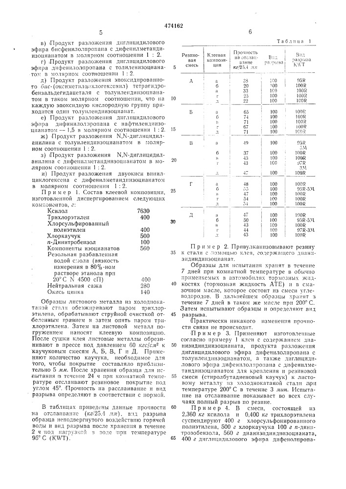 Клеевая композиция для крепления резин к различным субстратам (патент 474162)