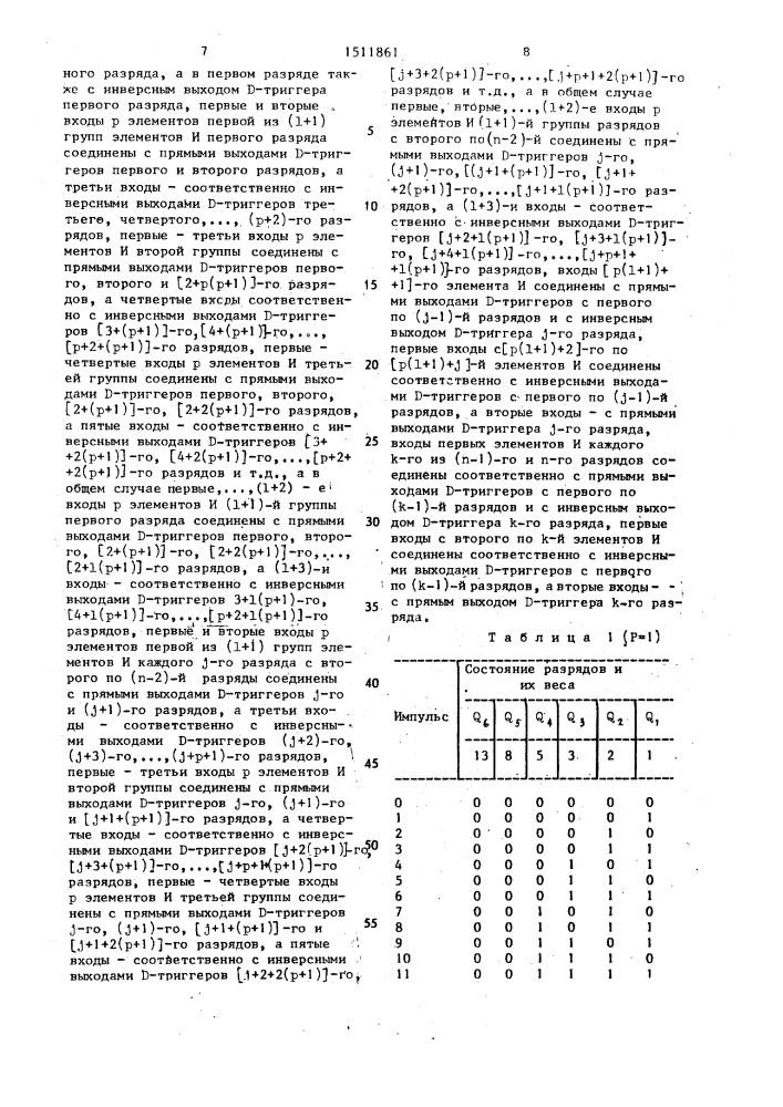 Счетчик импульсов в максимальных р-кодах фибоначчи (патент 1511861)