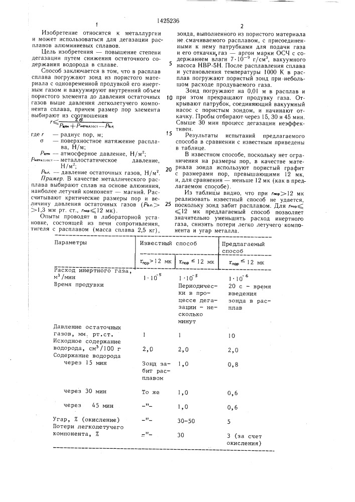 Способ дегазации расплавов алюминиевых сплавов (патент 1425236)