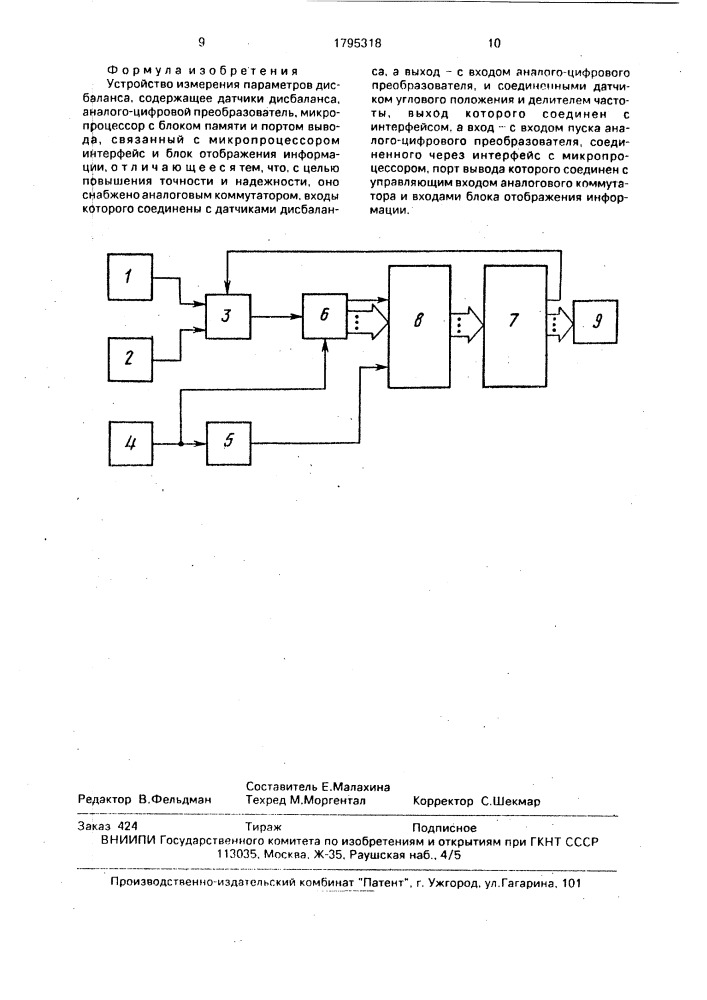 Устройство измерения параметров дисбаланса (патент 1795318)