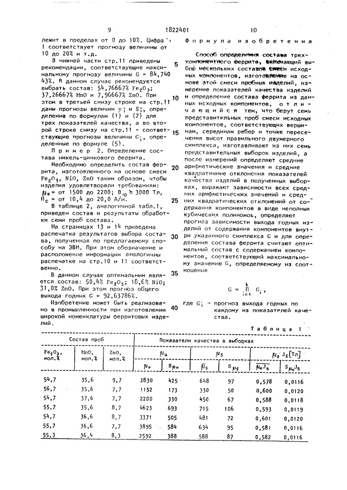 Способ определения состава трехкомпонентного феррита (патент 1822401)