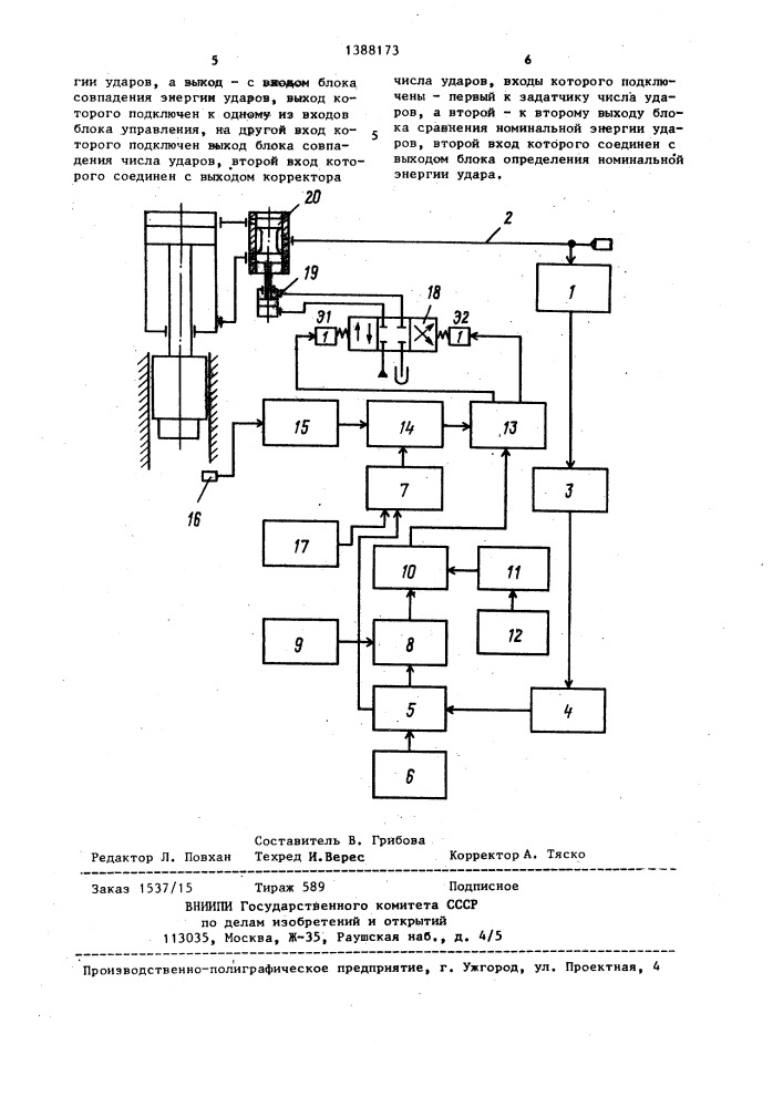 Система управления штамповочным молотом (патент 1388173)
