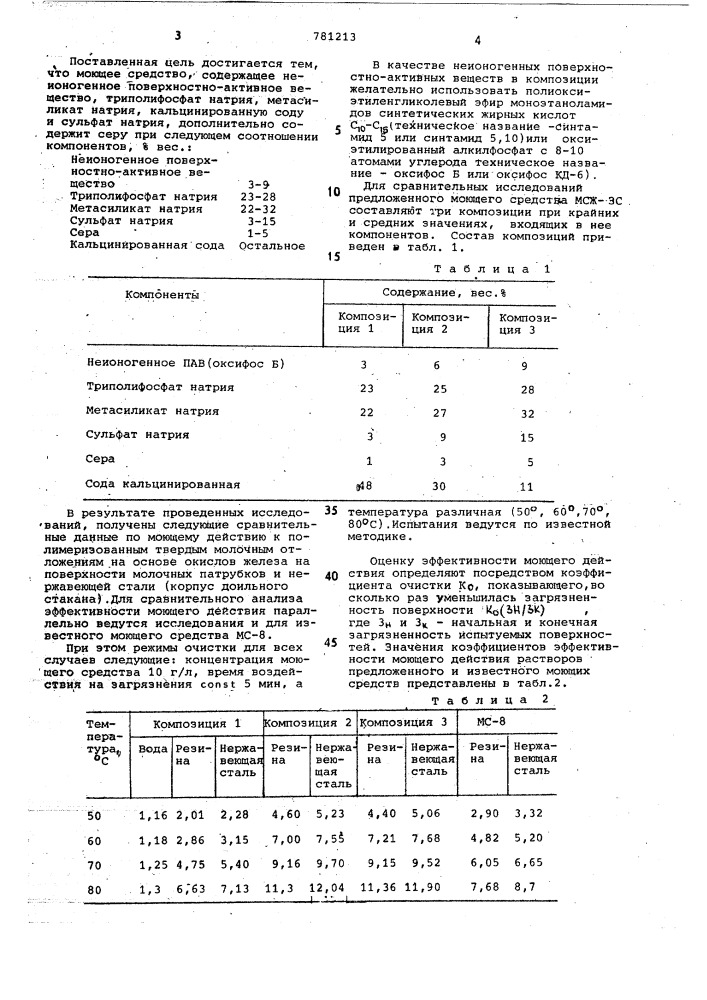 Моющее средство для очистки молочного оборудования (патент 781213)