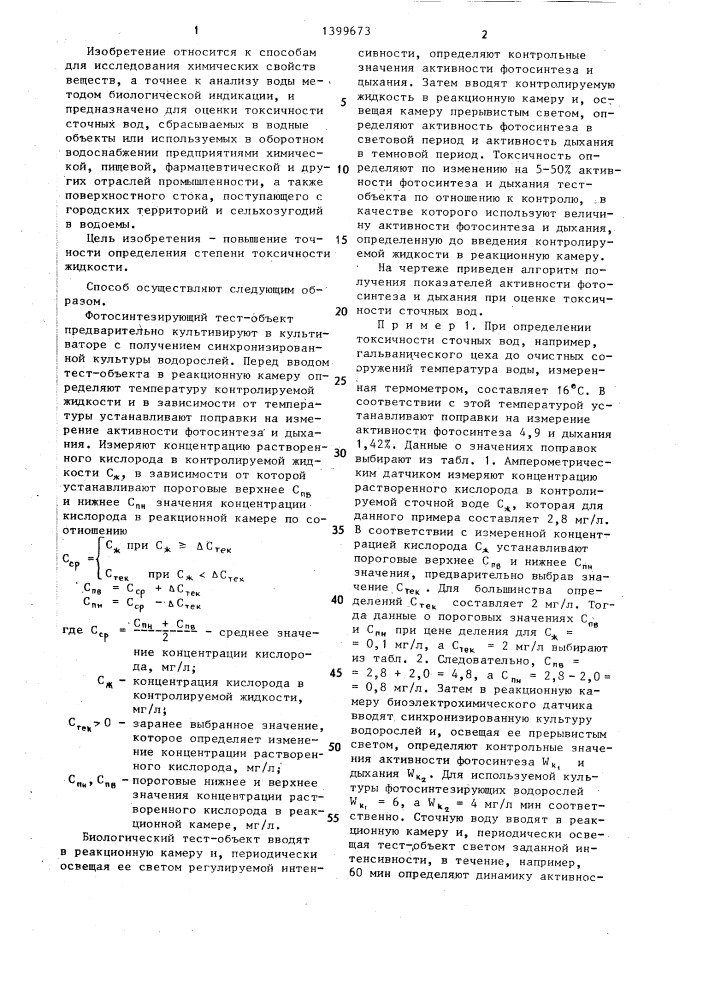 Способ определения токсичности жидкостей (патент 1399673)