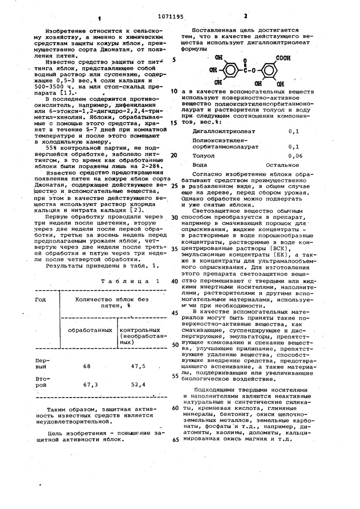 Средство предотвращения появления пятен на кожуре яблок сорта джонатан (патент 1071195)