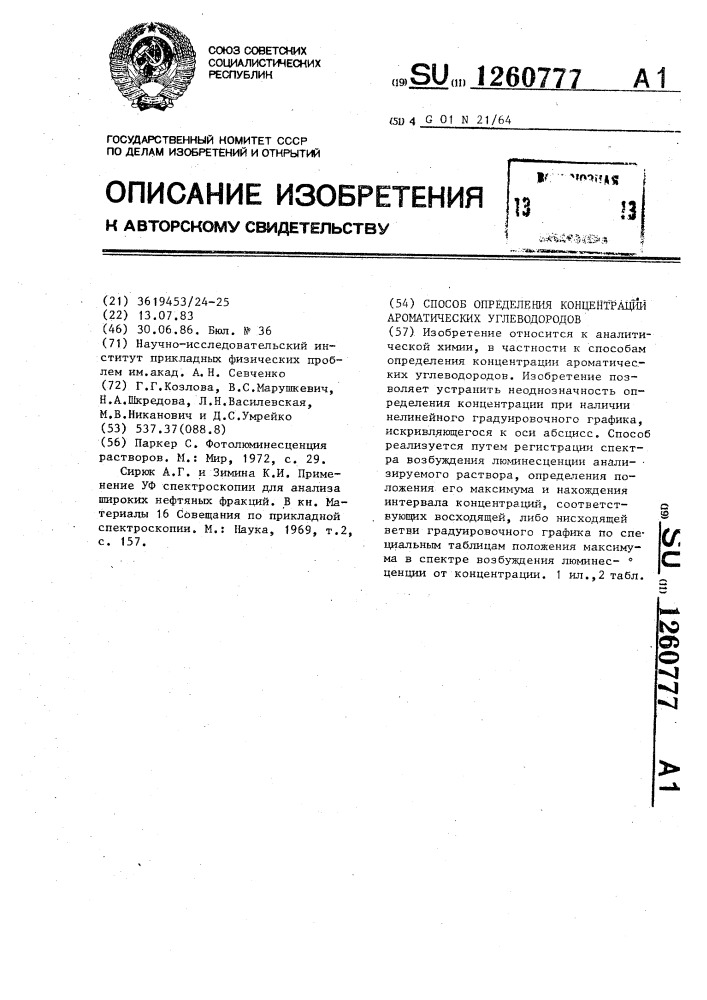 Способ определения концентрации ароматических углеводородов (патент 1260777)