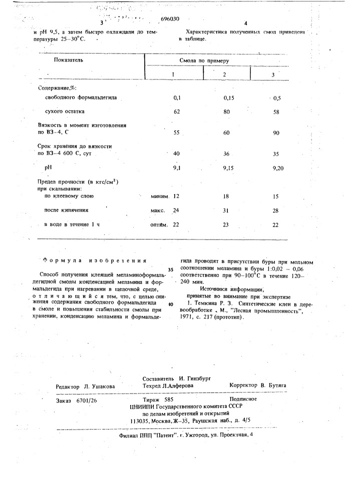 Способ получения клеящей меламиноформальдегидной смолы (патент 696030)