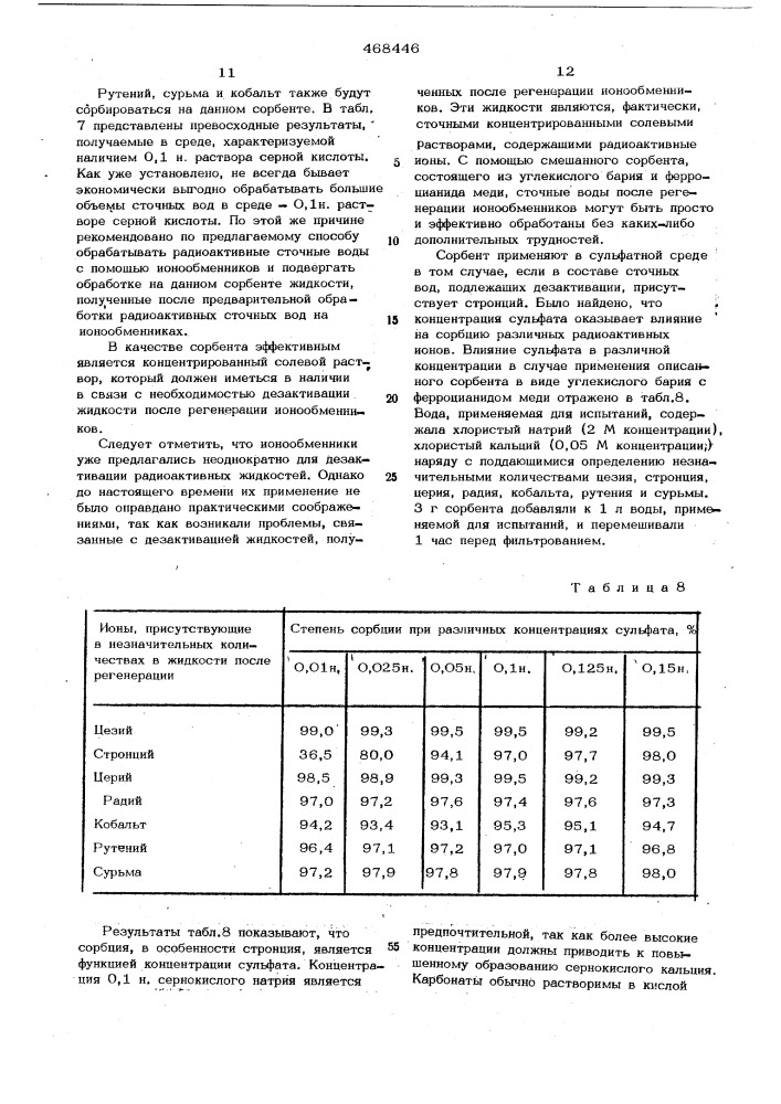 Способ дезактивации радиоактивных жидкостей (патент 468446)