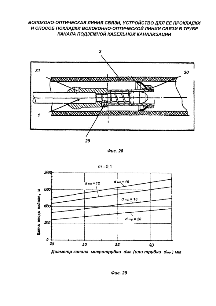 Волоконно-оптическая линия связи и устройство для ее прокладки в трубе канала подземной кабельной канализации (патент 2632576)