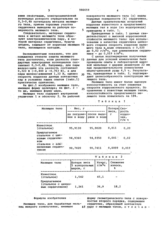 Мелющее тело (патент 946659)