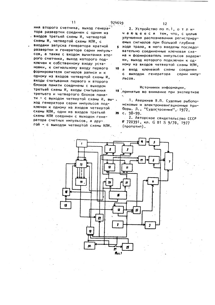 Индикаторное устройство для тралового зонда (патент 924649)