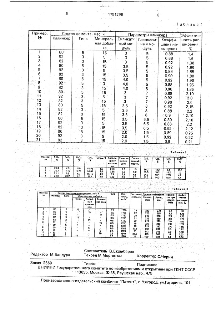 Тампонажный цемент (патент 1751298)