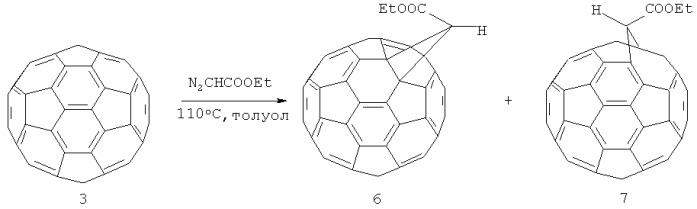 Способ совместного получения 1&#39;-(3-1н-индолметил)-1&#39;-этилформил-( c60-ih)[5,6]фуллеро[2&#39;,3&#39;:1,9]циклопропана и 1&#39;a-(3-1н-индолметил)-1&#39;a-этилформил-1&#39;a-карба-1&#39;(2&#39;)a-гомо(c60-ih)[5,6]фуллерена (патент 2440340)