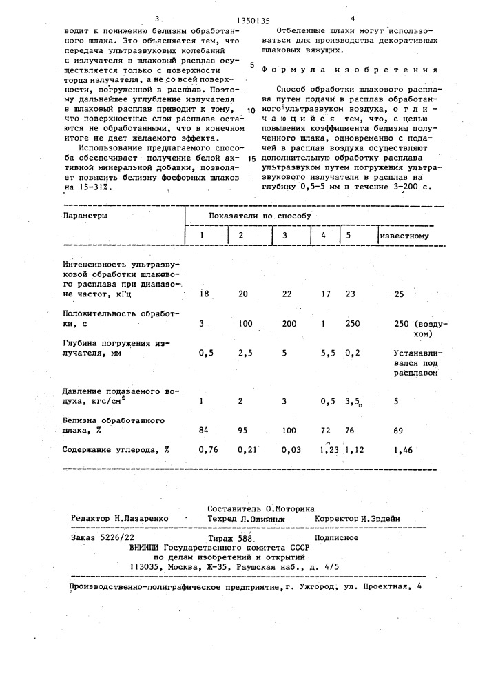 Способ обработки шлакового расплава (патент 1350135)