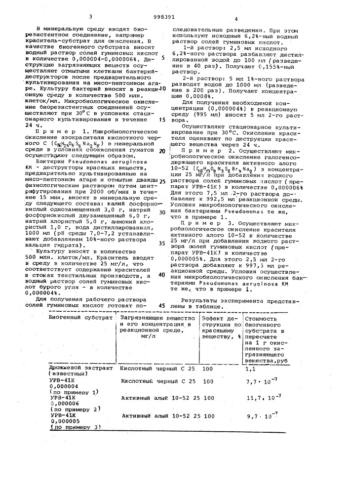 Способ микробиологического окисления биорезистентных соединений (патент 998391)