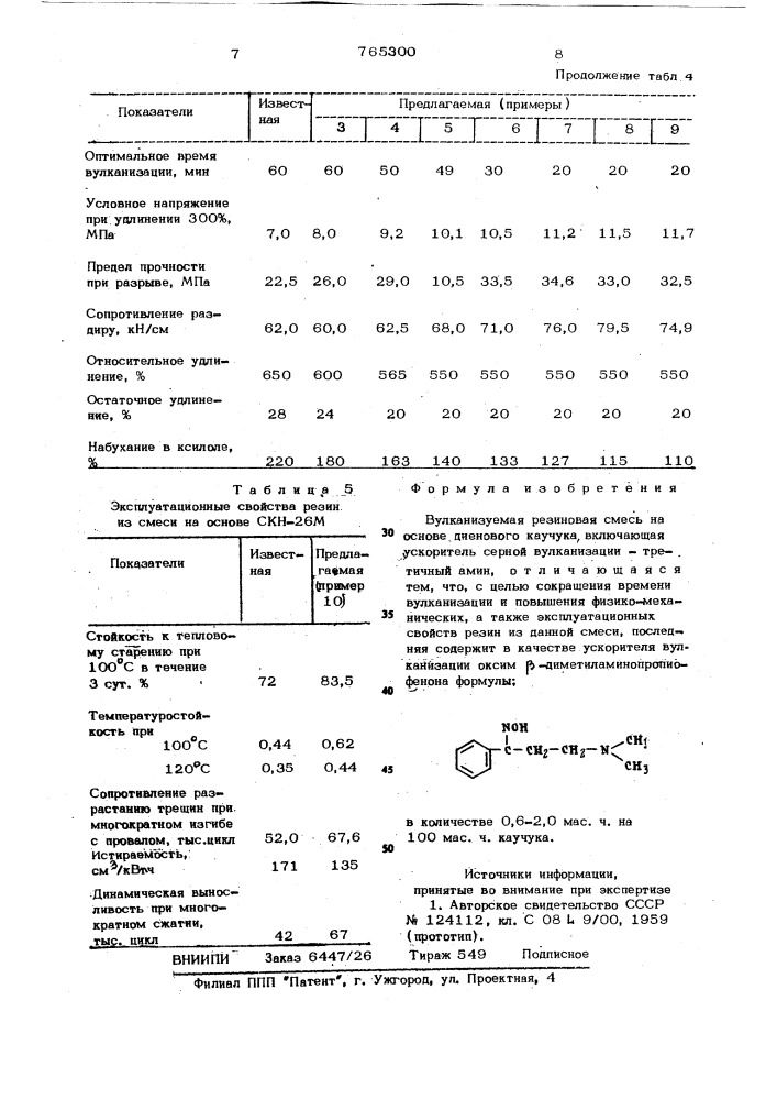 Вулканизуемая резиновая смесь на основе диенового каучка (патент 765300)
