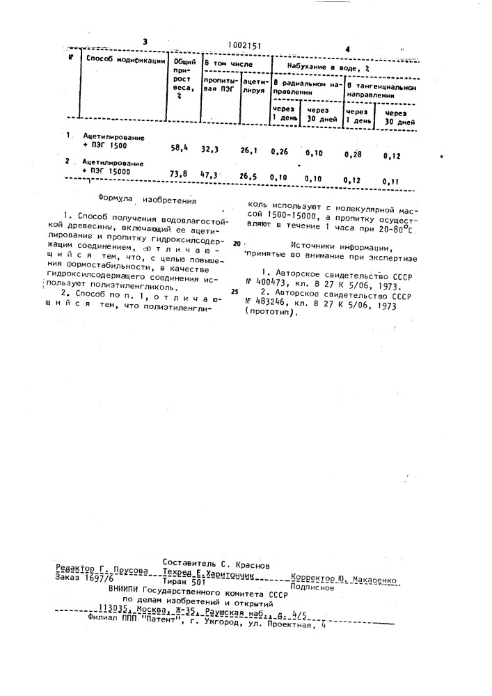 Способ получения водовлагостойкой древесины (патент 1002151)