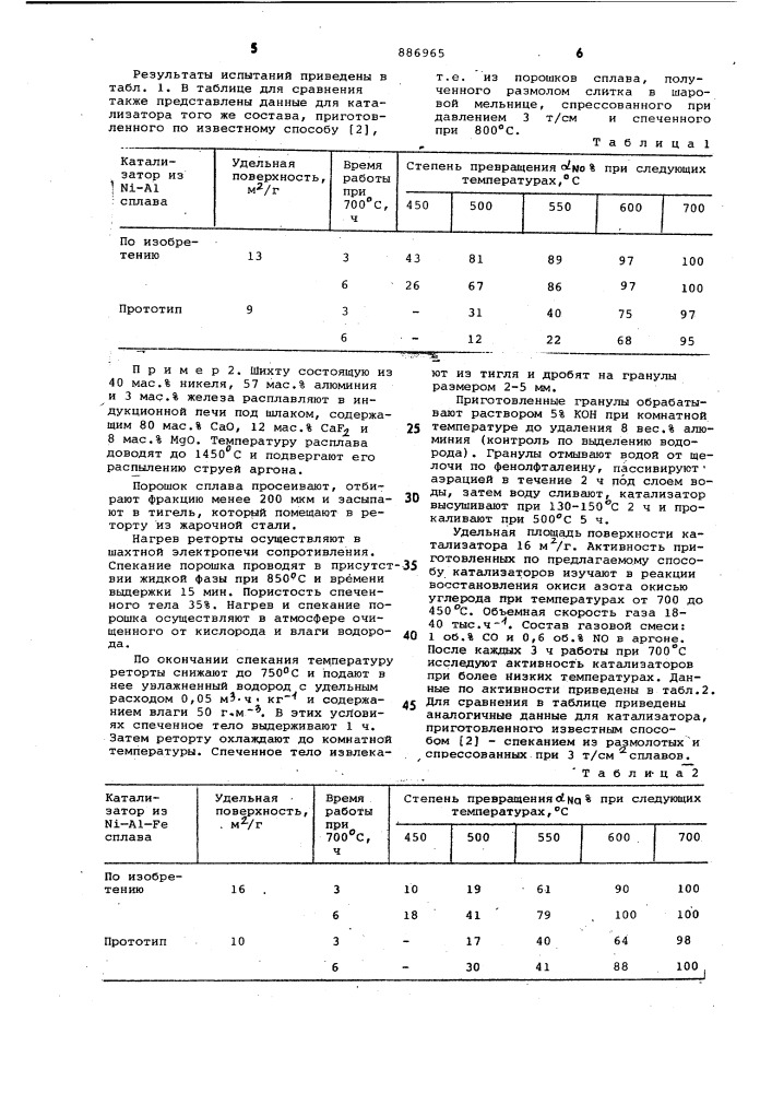 Способ получения катализатора для восстановления окиси азота (патент 886965)