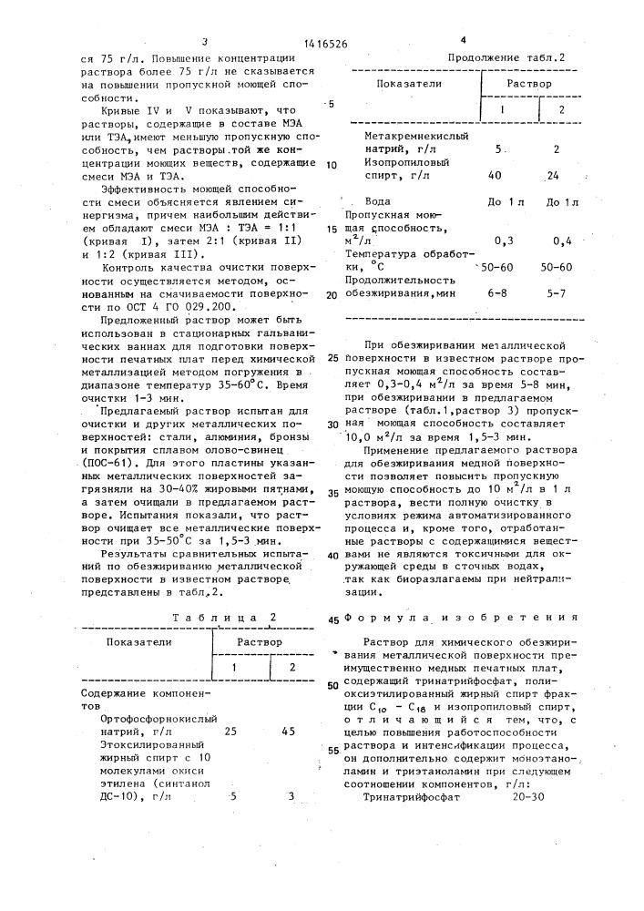 Раствор для химического обезжиривания металлической поверхности (патент 1416526)