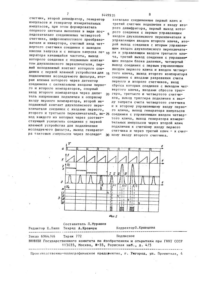 Устройство для измерения коэффициента прямоугольности электромеханических фильтров (патент 1449935)