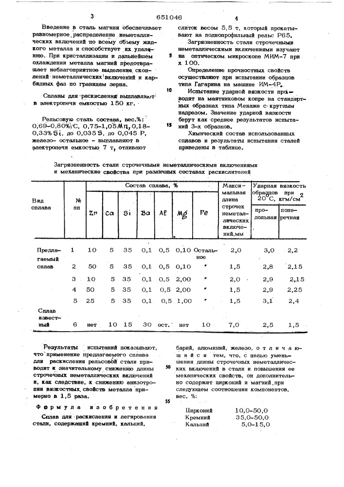 Сплав для раскисления и легирования стали (патент 651046)