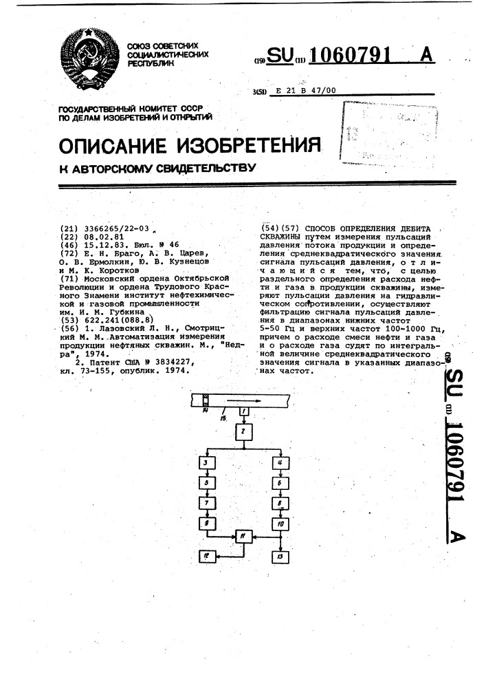 Способ определения дебита скважины (патент 1060791)