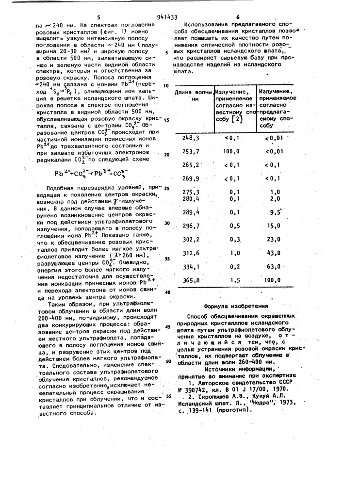 Способ обесцвечивания окрашенных природных кристаллов исландского шпата (патент 941433)