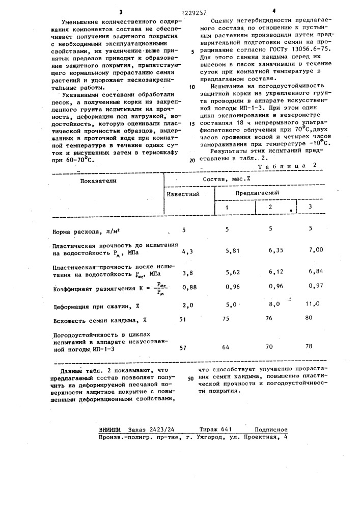 Состав для закрепления подвижных песков (патент 1229257)