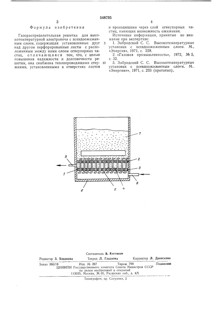Газораспределительная решетка для высокотемпературной электропечи с псевдоожиженным слоем (патент 548755)