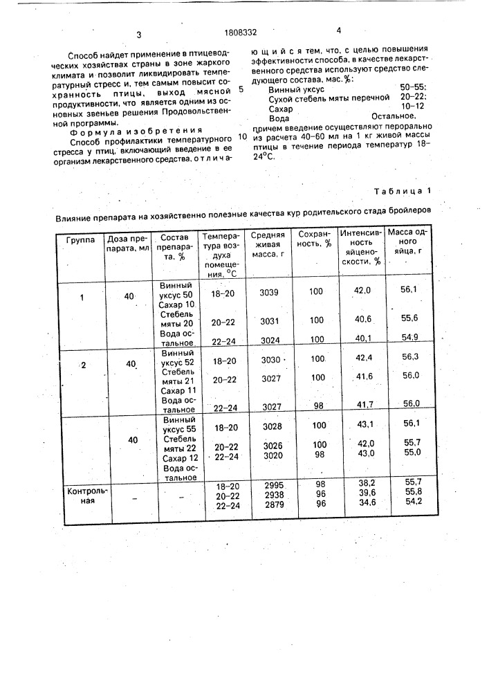 Способ профилактики температурного стресса у птиц (патент 1808332)