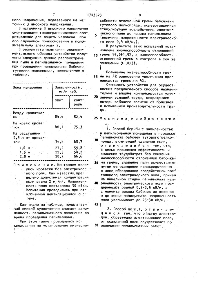 Способ борьбы с запыленностью в папильонажном помещении в процессе папильонажа бабочек тутового шелкопряда (патент 1743523)