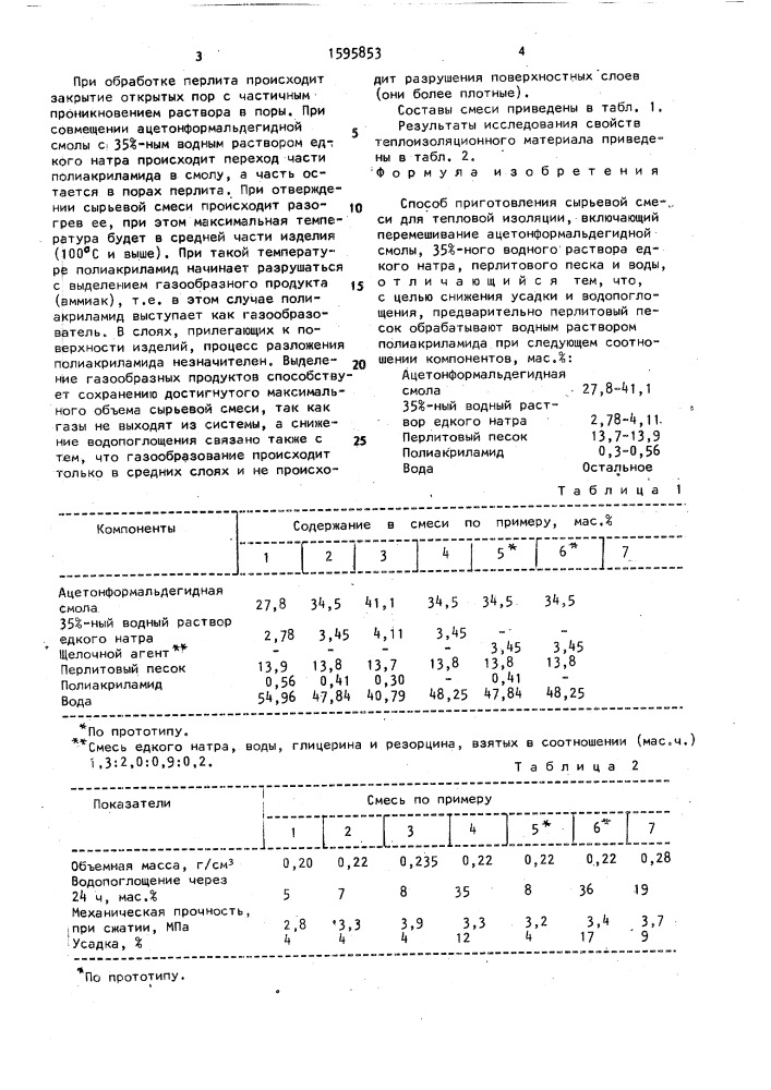 Способ приготовления сырьевой смеси для тепловой изоляции (патент 1595853)