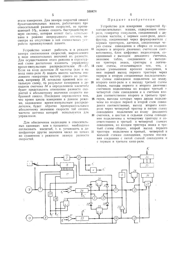 Устройство для измерения скоростей бумагоделательных машин (патент 330474)