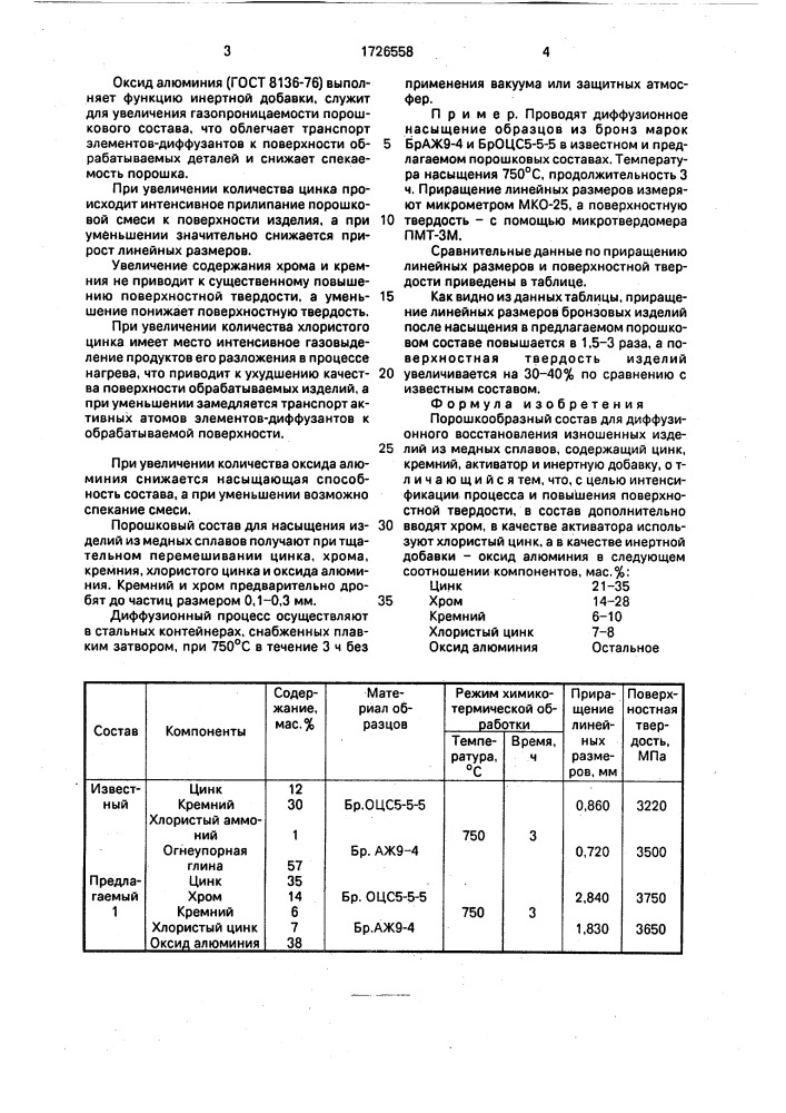 Порошкообразный состав для диффузионного восстановления изношенных изделий из медных сплавов (патент 1726558)