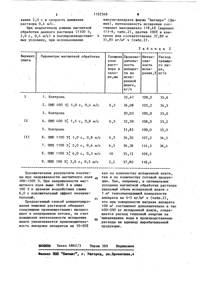 Способ концентрирования пищевых растворов (патент 1102548)