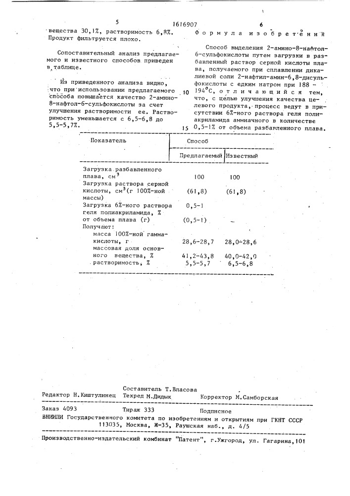 Способ выделения 2-амино-8-нафтол-6-сульфокислоты (патент 1616907)