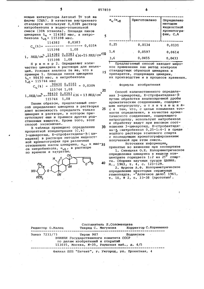 Способ количественного определения 3-цимарозид,к- строфантина- (патент 857859)