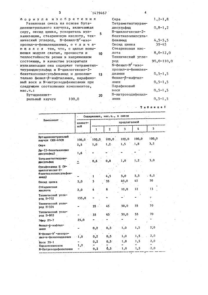 Резиновая смесь на основе бутадиеннитрильного каучука (патент 1479467)