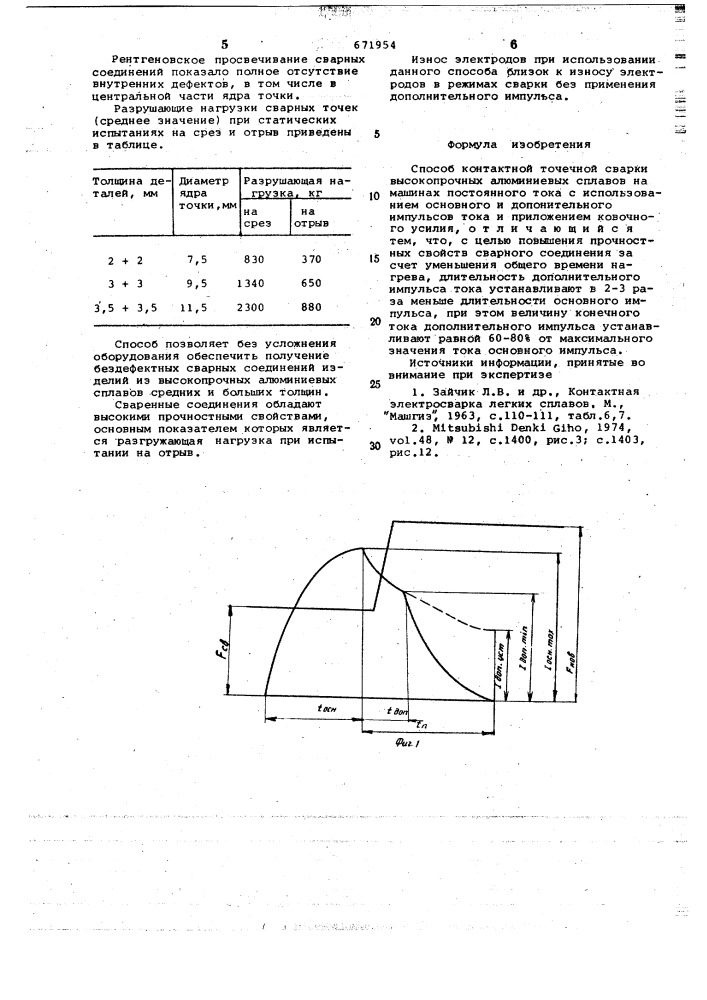 Способ контактной точечной сварки высокопрочных алюминиевых сплавов (патент 671954)
