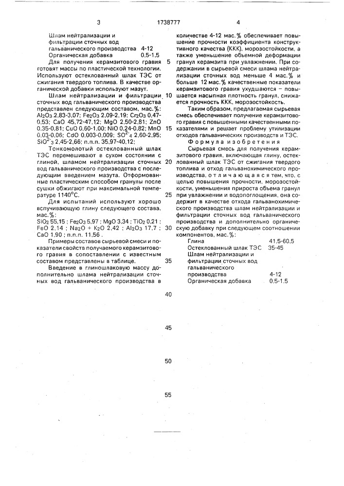 Сырьевая смесь для получения керамзитового гравия (патент 1738777)