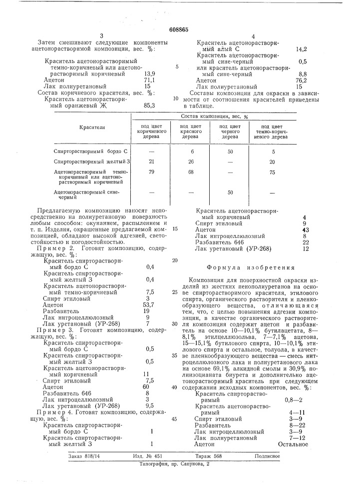 Композиция для поверхностной окраски изделий из жестких пенополиуретанов (патент 608865)