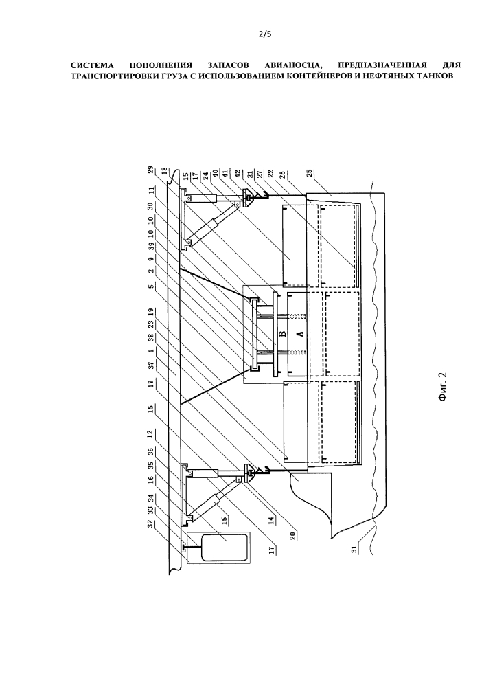 Система пополнения запасов авианосца, предназначенная для транспортировки груза с использованием контейнеров и нефтяных танков (патент 2597357)