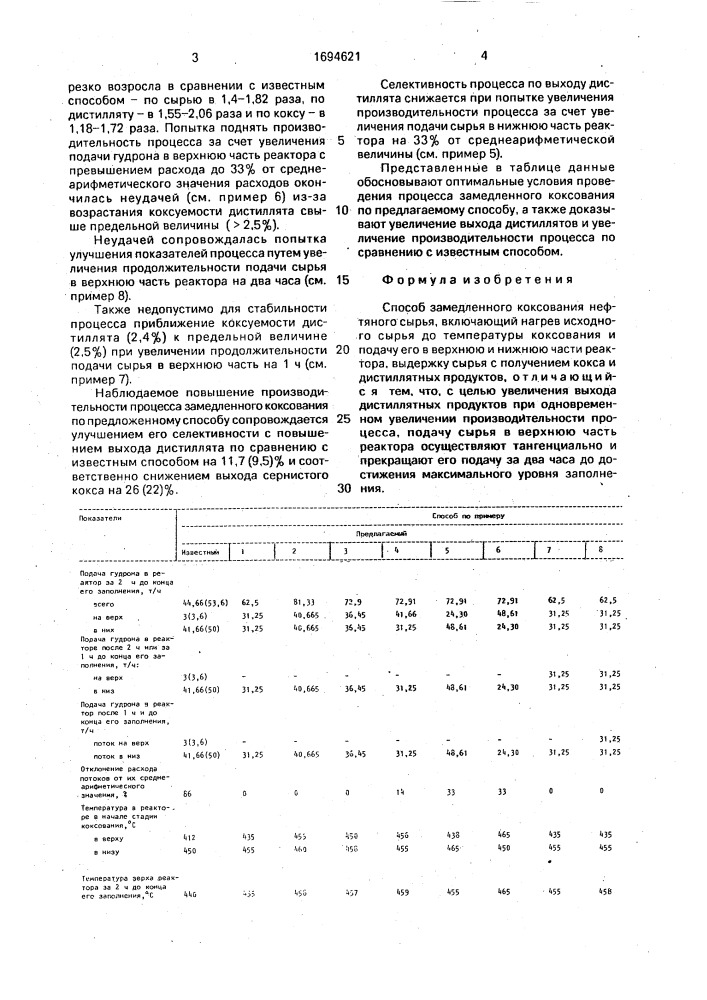 Способ замедленного коксования (патент 1694621)