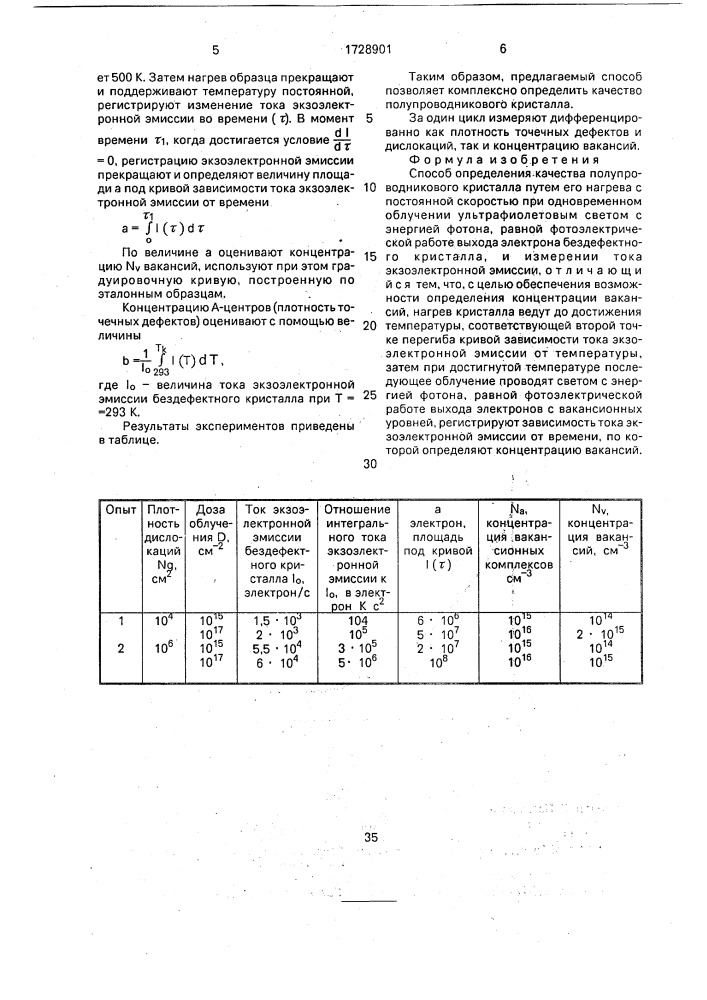 Способ определения качества полупроводникового кристалла (патент 1728901)